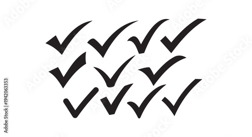 Nine black checkmarks vector illustration, flat design checklist, scalable graphic