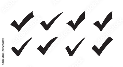 Eight black checkmarks vector illustration, flat design checklist, scalable graphic