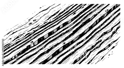 Diagonal geological rock layers and soil strata in vintage hand drawn hatching style