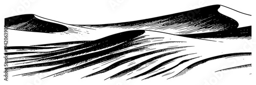 Minimalist hand drawn sand dunes landscape with elegant flowing lines and shadows