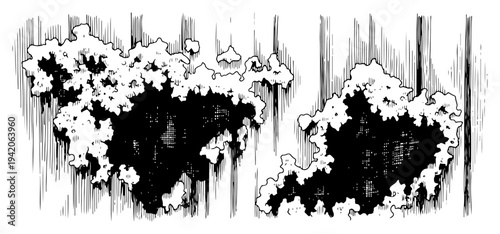 Detailed vector graphic of irregular holes and damaged surface texture with organic edges