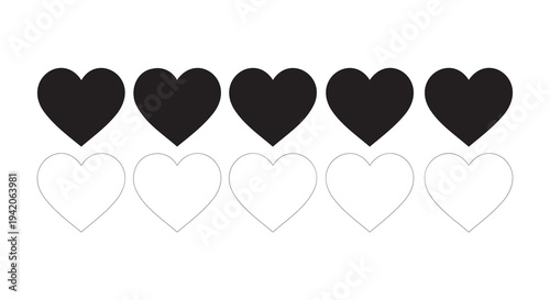 Black and white heart shapes vector illustration, flat design graphic