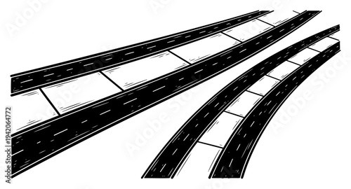 Abstract highway perspective illustration showing multiple curved roads leading to the horizon