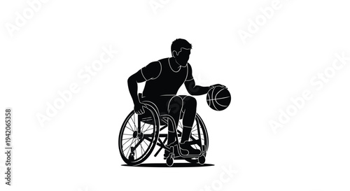 Vector silhouette of a man in a wheelchair playing basketball
