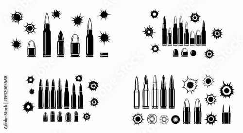 Collection of vector bullet and bullet hole illustrations for graphic design