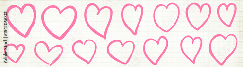 Pink sketched heart icon. Hand-drawn love doodle symbol, scribble romantic silhouette