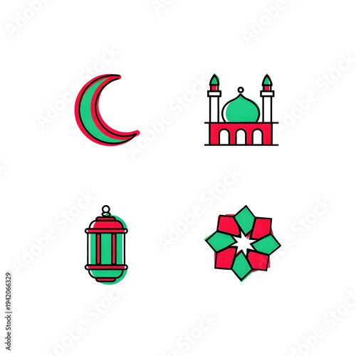 Vector illustration set of Christmas gift boxes and holiday icons featuring a festive USA flag design, xmas stars, and party ribbons for a celebration banner or card