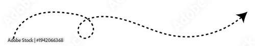 Long dash line arrow, curve horizontal dot direction path