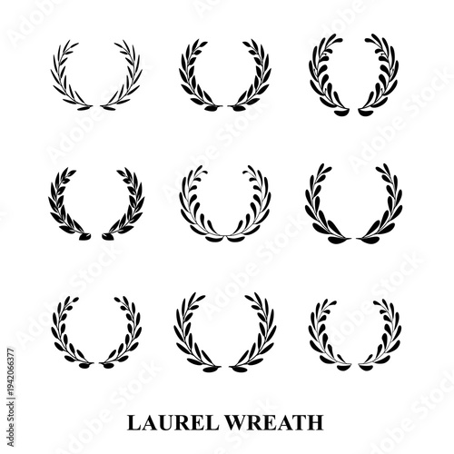 Laurel wreath icon, award symbol with leaf and branch in a circle