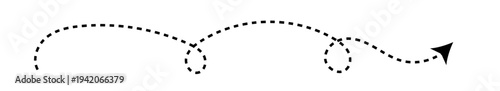 Long dash line arrow, curve horizontal dot direction path