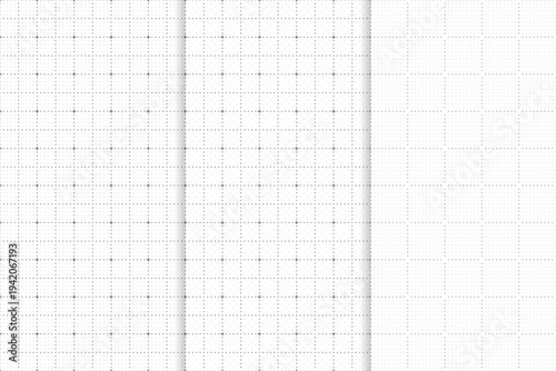Set of Journal planer page with dotted grid. Vector. Seamless checkered texture. Simple square graph paper texture. Retro bullet notebook background. Simple school square graph pattern.