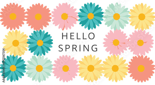 Set of 13 colorful spring flowers vector illustration