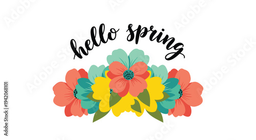 Hello Spring floral wreath vector illustration