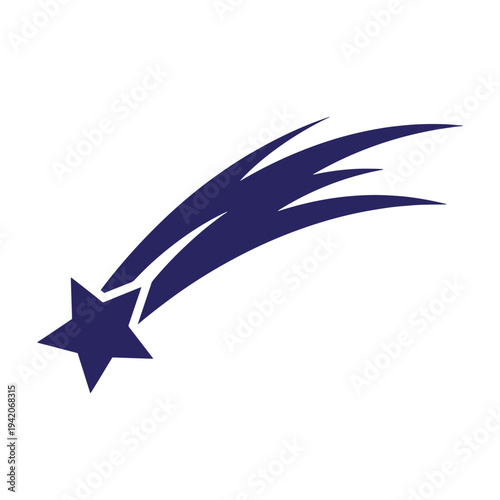 navy blue shooting star icon with star and tail streaking across the sky