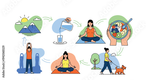 woman practicing yoga and leading a healthy lifestyle with nutritious food and exercise