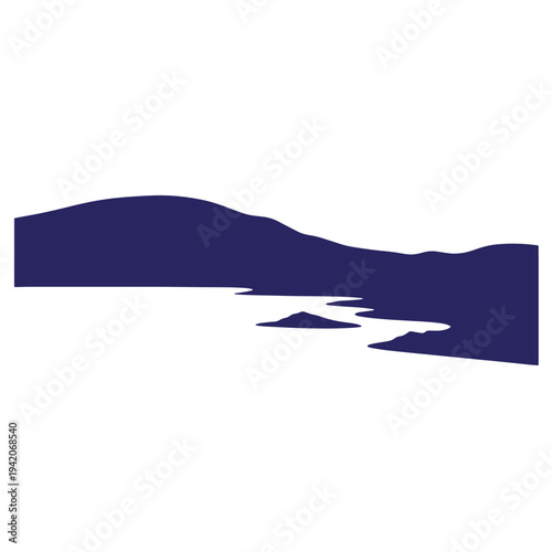 serene landscape silhouette of hills and water on white background  peaceful scenery