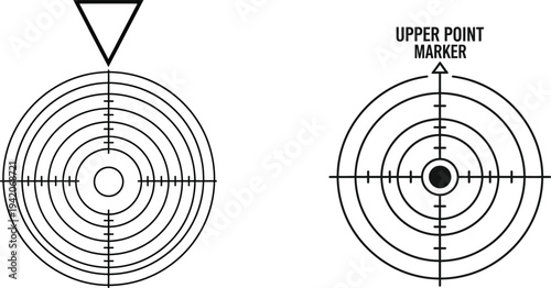 Technical drawing of a target with concentric circles and crosshairs for precision aiming