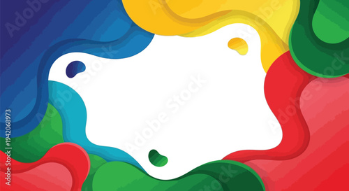 Vibrant abstract background with colorful wavy shapes and white central space for design