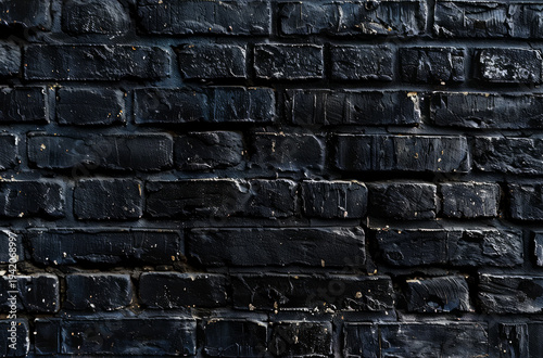 Photo of Old brick wall painted in black color. Background texture for backdrops or mapping