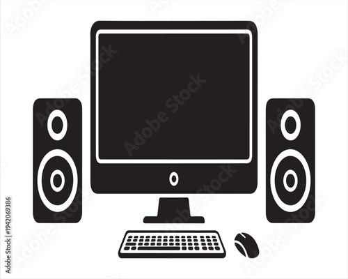 Modern desktop computer workstation technology vector illustration