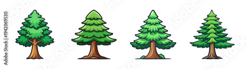 Illustration of evergreen trees cartoon style for forest nature landscape and outdoor design