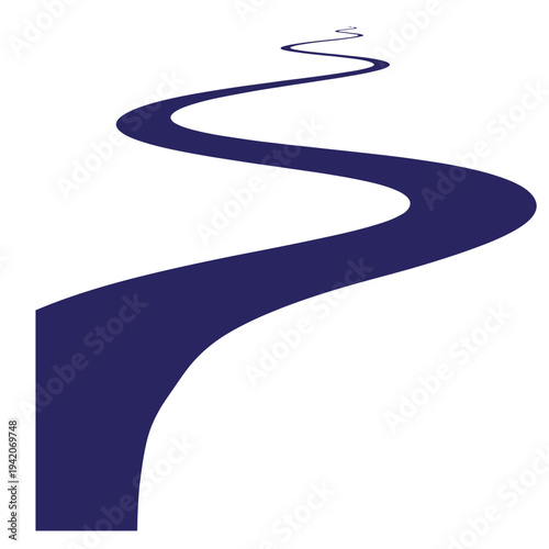 Wavy blue road or river path winding through landscape  abstract transportation or geography concept