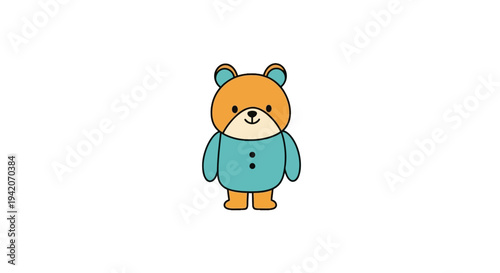 Adorable cartoon bear with blue sweater standing on white background.