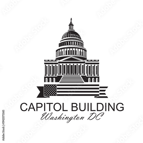 United States Capitol building icon in Washington DC isolated on white backgrpound
