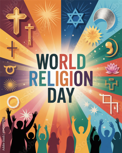 World Religion Day Symbols and Silhouettes.
