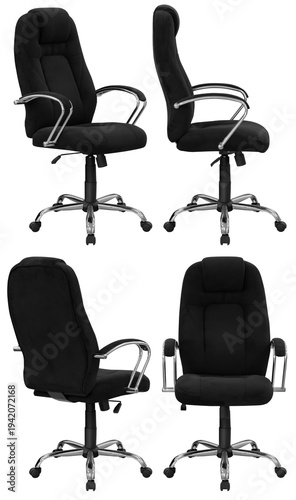 Real executive office chair photographed in studio and isolated on transparent background