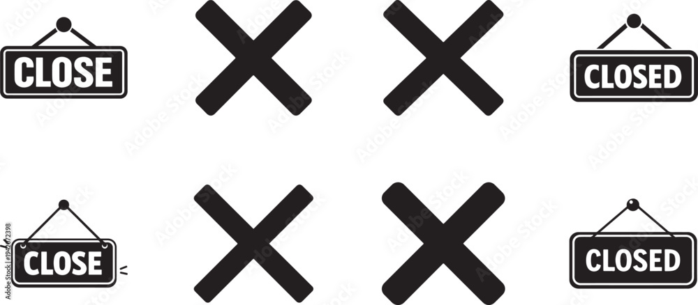 Obraz premium Close sign icon set vector illustration for web, app, logo, UI. Clean cross symbol design isolated.
