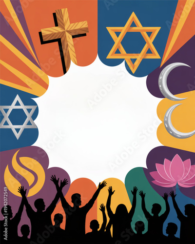 Religious Symbols Representing Different Faiths Together.