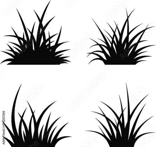 Collection of four black grass silhouettes for design elements