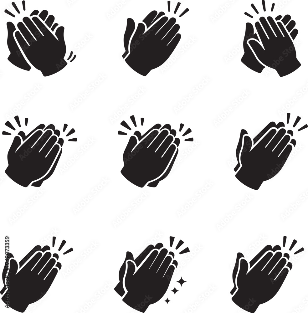 Obraz premium Applause clapping hands flat and line icon set vector illustration for web, app, UI, logo design use.