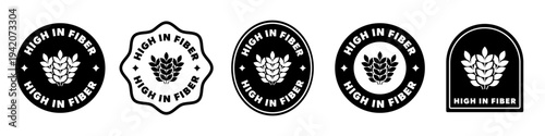High in Fiber signs for packaging of food product. Vector labels.