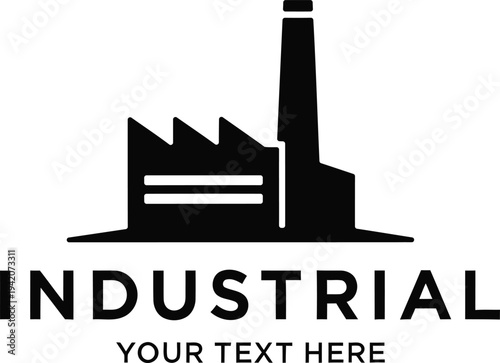 Industrial factory logo design, manufacturing plant building icon, modern industry company brand symbol, production facility vector logo template