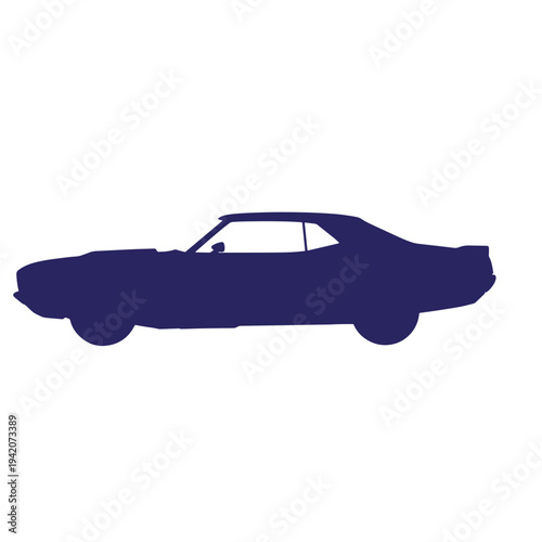 blue silhouette of a classic american muscle car with two doors and a short rear deck  isolated on white