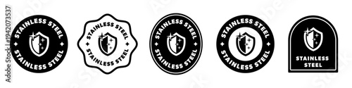 Stainless Steel vector icons and stickers for container of metal item.