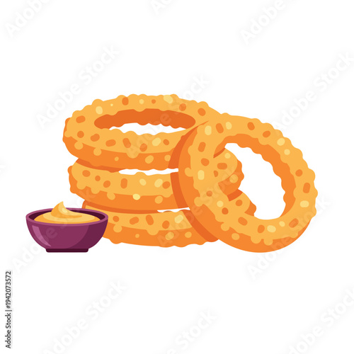 Crispy Onion Rings Flat Vector Fast Food Illustration