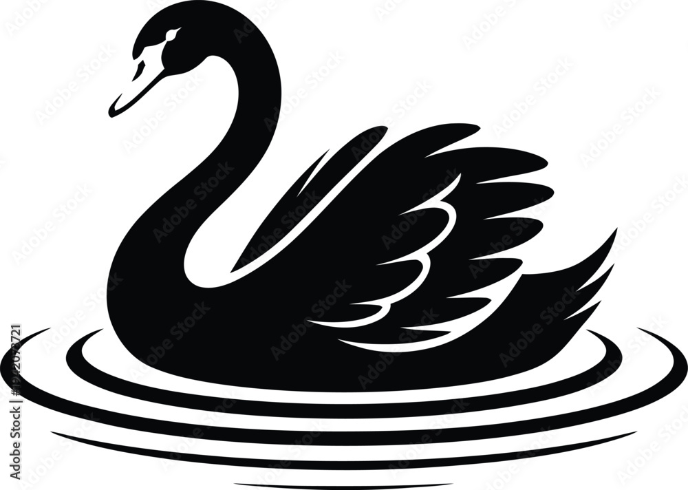 Fototapeta premium Black swan silhouette floating on water