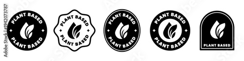 Plant based - vector stickers with icons for container or package information.