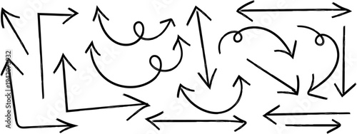 A complex network of arrows pointing in multiple directions on a white background