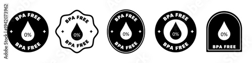 BPA free icons with signs for package or bottle information.