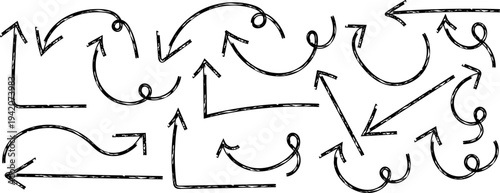 A collection of hand drawn arrows and abstract shapes in a chaotic pattern