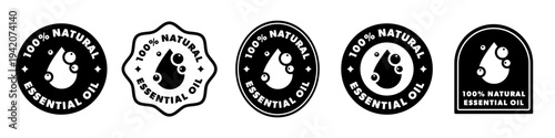 Hundred percent natural Essential Oil - icons for labeling design.