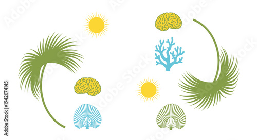 Set of 7 tropical island icons vector