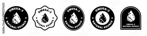 Omega-3 Natural Source - vector labels with icon. Stickers for packaging.