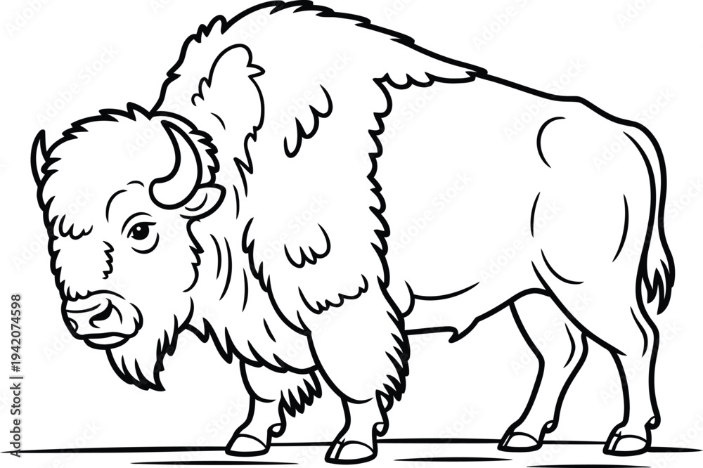 Obraz premium A black and white line drawing of a bison standing on a flat surface