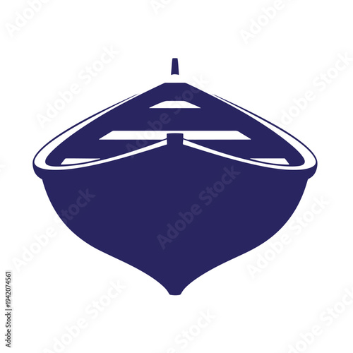 Dark blue boat icon with white outline on white background  simple nautical graphic design element