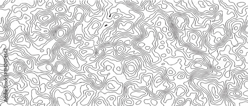 Seamless Black and White Topographic Contour Line Pattern Background Vector Texture elevation-style lines evoke maps, terrain and flow, ideal for design.